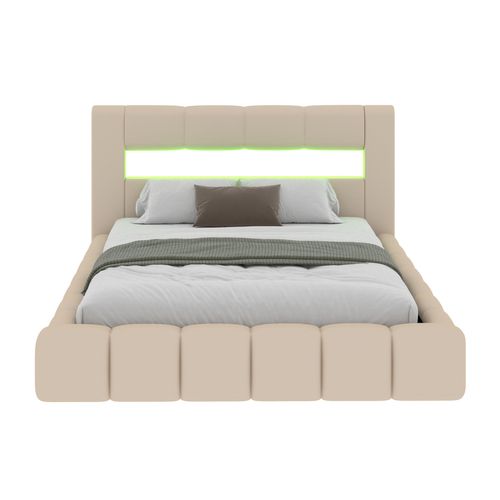 Omaha - Lit Nuage Coffre LED 140x190cm Velours Beige