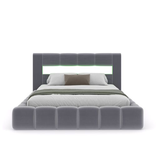 Omaha - Lit Nuage Coffre LED 140x190cm Velours Gris