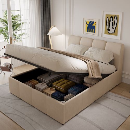 Baltimore - Lit Nuage Coffre 140x190cm Velours Beige