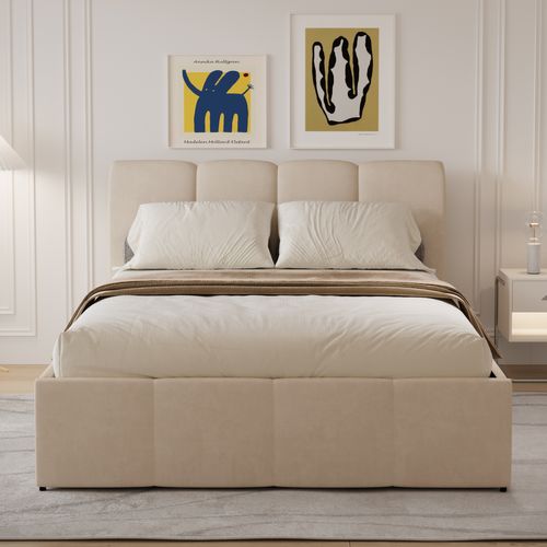 Baltimore - Lit Nuage Coffre 140x190cm Velours Beige