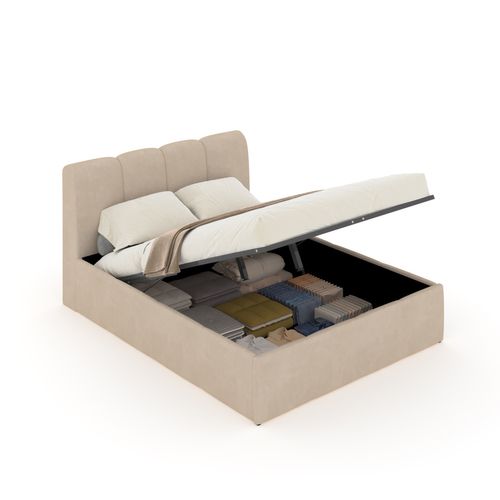 Baltimore - Lit Nuage Coffre 140x190cm Velours Beige