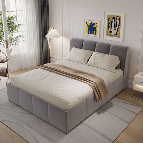 Baltimore - Lit Nuage Coffre 140x190cm Velours Gris