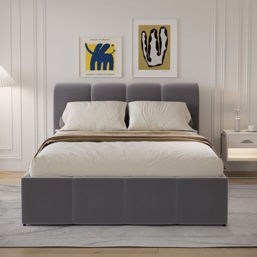 Baltimore - Lit Nuage Coffre 140x190cm Velours Gris