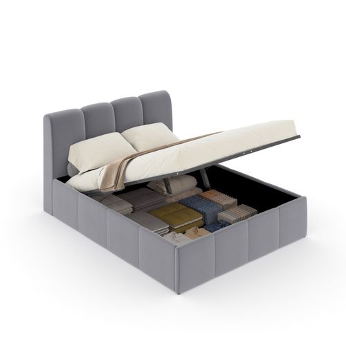 Baltimore - Lit Nuage Coffre 140x190cm Velours Gris