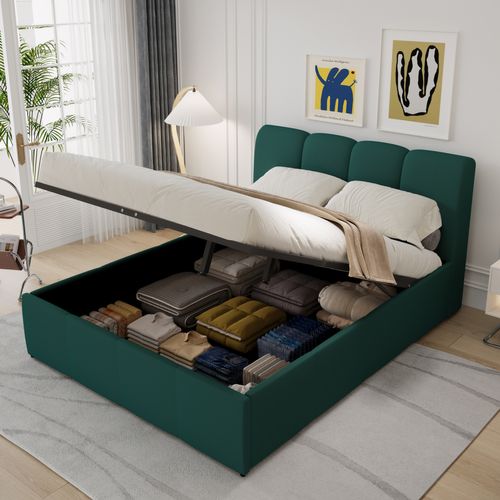 Baltimore - Lit Nuage Coffre 160x200cm Velours Vert