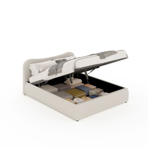 Plano - Lit Coffre 140x190cm Design Arrondi Velours Côtelé Beige