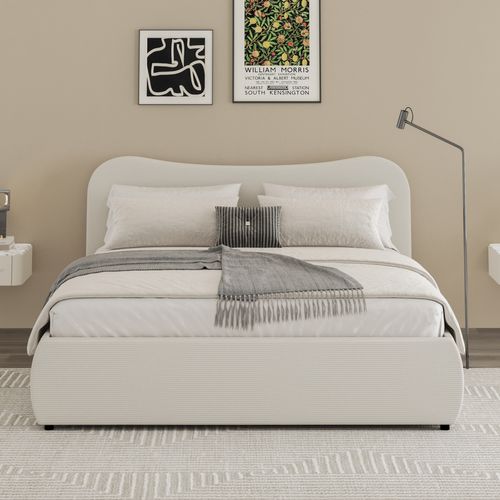Plano - Lit Coffre 160x200cm Design Arrondi Velours Côtelé Beige