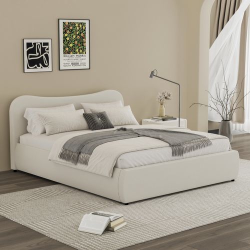 Plano - Lit Coffre 160x200cm Design Arrondi Velours Côtelé Beige