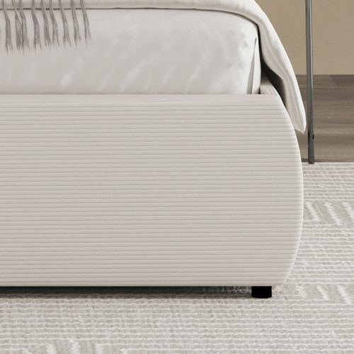 Plano - Lit Coffre 160x200cm Design Arrondi Velours Côtelé Beige