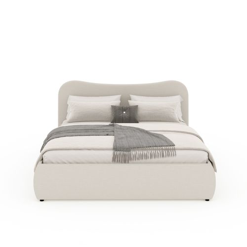 Plano - Lit Coffre 160x200cm Design Arrondi Velours Côtelé Beige