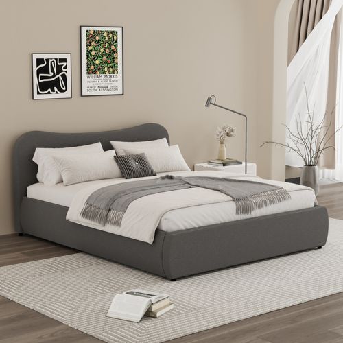 Plano - Lit Coffre 140x190cm Design Arrondi Velours Côtelé Gris