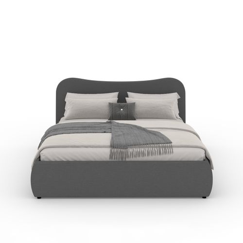 Plano - Lit Coffre 140x190cm Design Arrondi Velours Côtelé Gris