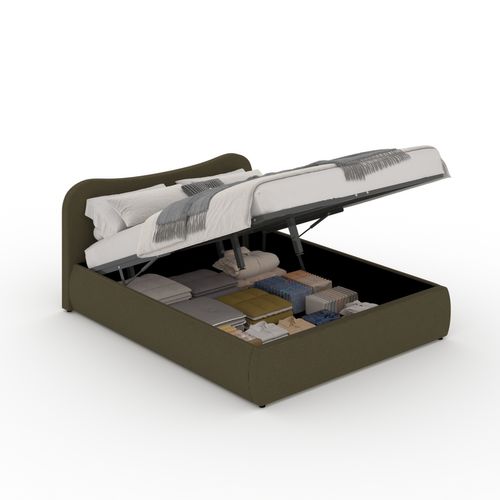 Plano - Lit Coffre 140x190cm Design Arrondi Velours Côtelé Vert