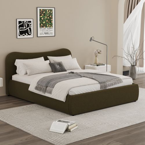 Plano - Lit Coffre 160x200cm Design Arrondi Velours Côtelé Vert