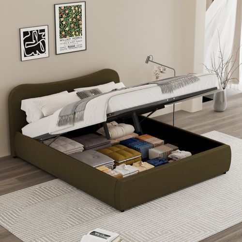 Plano - Lit Coffre 160x200cm Design Arrondi Velours Côtelé Vert