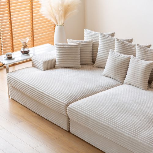 Cardiff - Canapé 4 Places Assise Profonde En Velours Côtelé Beige