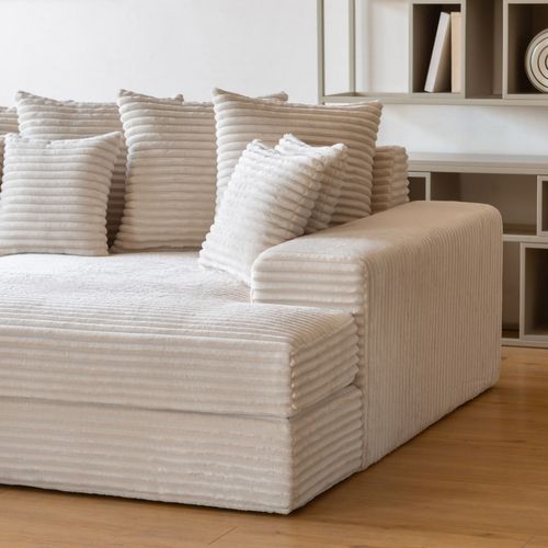 Cardiff - Canapé 4 Places Assise Profonde En Velours Côtelé Beige