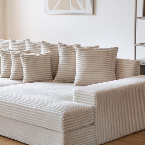 Cardiff - Canapé 4 Places Assise Profonde En Velours Côtelé Beige