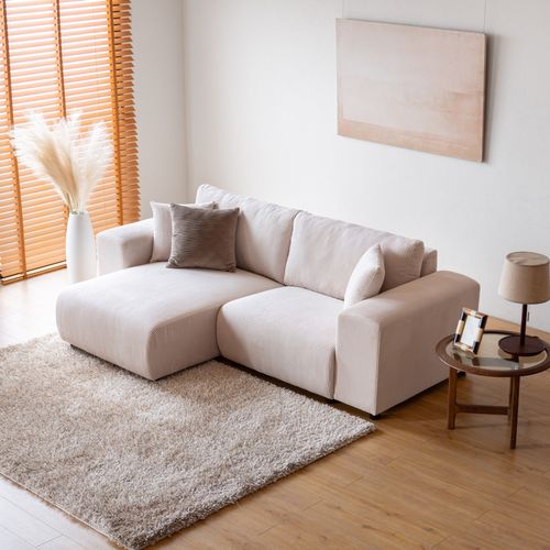 Aberdeen - Canapé D'angle Modulable 3 Places En Velours Côtelé Beige