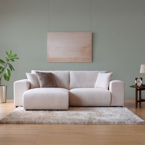 Aberdeen - Canapé D'angle Modulable 3 Places En Velours Côtelé Beige