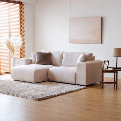 Aberdeen - Canapé D'angle Modulable 3 Places En Velours Côtelé Beige