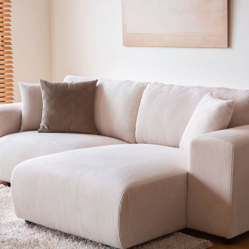 Aberdeen - Canapé D'angle Modulable 3 Places En Velours Côtelé Beige