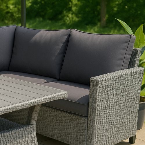 Tahaa - Salon De Jardin D'angle 6 Places En Résine Tressée Grise Avec Table