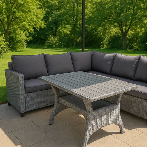 Tahaa - Salon De Jardin D'angle 6 Places En Résine Tressée Grise Avec Table