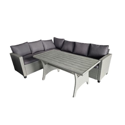 Tahaa - Salon De Jardin D'angle 6 Places En Résine Tressée Grise Avec Table