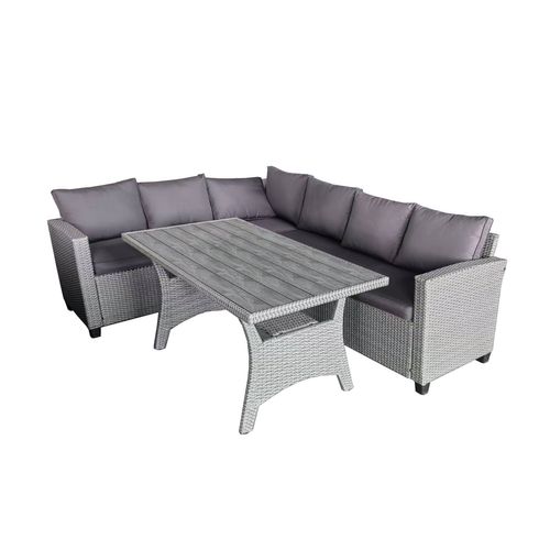 Tahaa - Salon De Jardin D'angle 6 Places En Résine Tressée Grise Avec Table