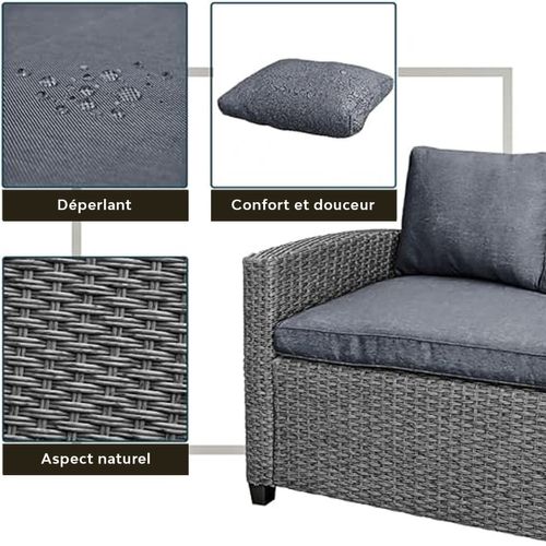 Tahaa - Salon De Jardin D'angle 6 Places En Résine Tressée Grise Avec Table