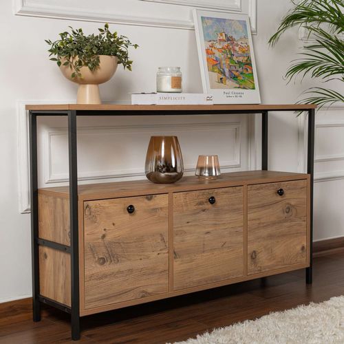 Solis - Console Avec Rangements Bois Et Métal Noir 120x77cm