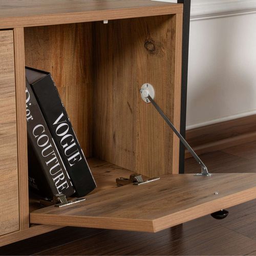 Solis - Console Avec Rangements Bois Et Métal Noir 120x77cm