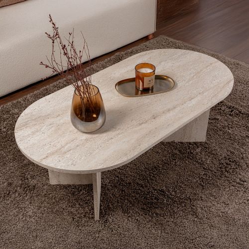 Lyu - Table Basse Ovale Effet Travertin 119x60cm