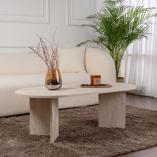 Lyu - Table Basse Ovale Effet Travertin 119x60cm