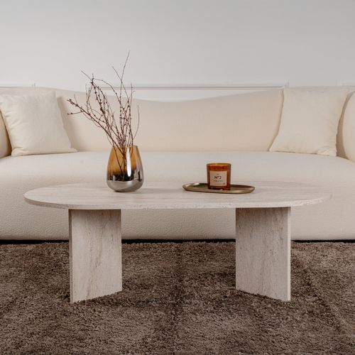 Lyu - Table Basse Ovale Effet Travertin 119x60cm