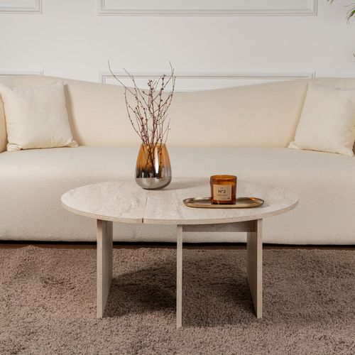 Apix - Table Basse Ronde Duo Effet Travertin 90cm