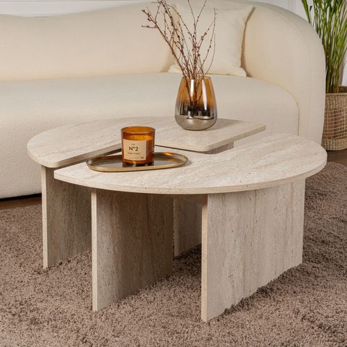 Apix - Table Basse Ronde Duo Effet Travertin 90cm