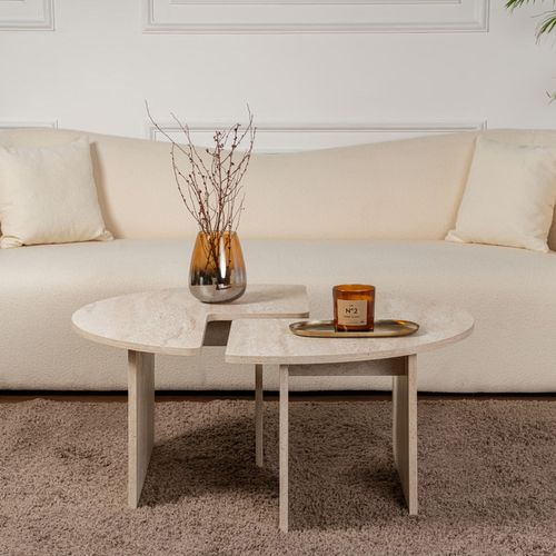 Apix - Table Basse Ronde Duo Effet Travertin 90cm