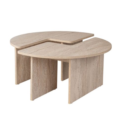 Apix - Table Basse Ronde Duo Effet Travertin 90cm