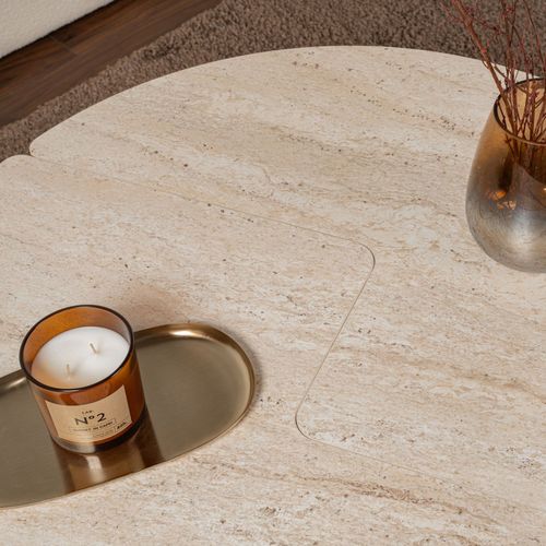 Apix - Table Basse Ronde Duo Effet Travertin 90cm