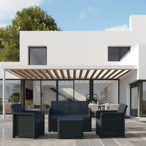 Nassau - Salon De Jardin Effet Résine Tressée 4 Places Avec Table Basse Gris