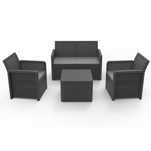Nassau - Salon De Jardin Effet Résine Tressée 4 Places Avec Table Basse Gris