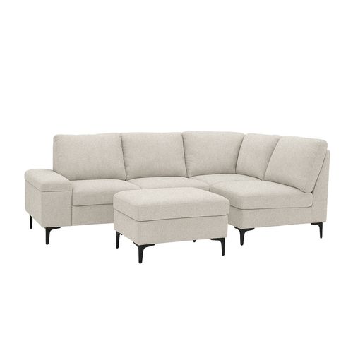 Colchester - Canapé D'angle 4/5 Places En Tissu Chenille Beige Avec Pouf