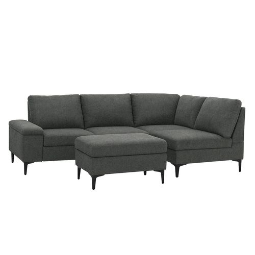 Colchester - Canapé D'angle 4-5 Places En Tissu Chenille Gris Anthracite Avec Pouf