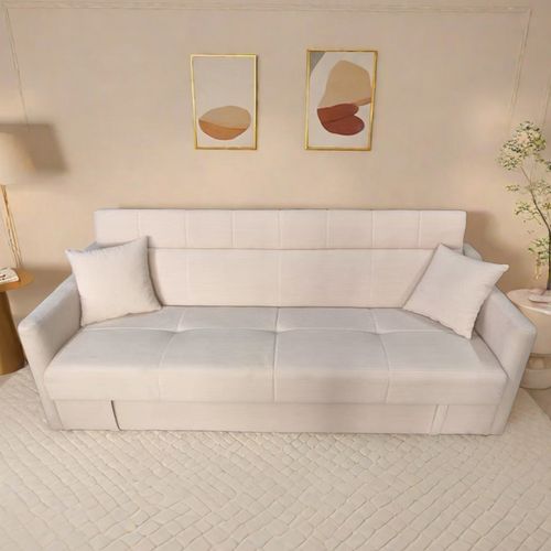 Canapé Convertible ADARA - Avec Coffre En Velours Côtelé Beige 3 Places