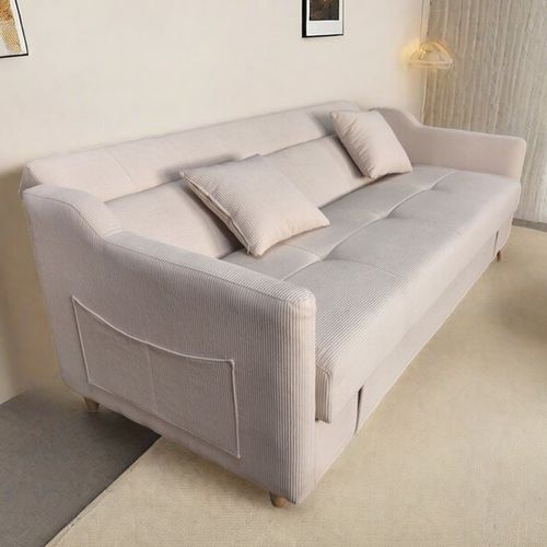 Canapé Convertible ADARA - Avec Coffre En Velours Côtelé Beige 3 Places