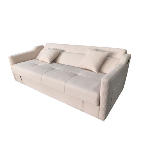 Canapé Convertible ADARA - Avec Coffre En Velours Côtelé Beige 3 Places