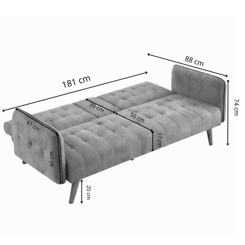 Inverness - Canapé 3 Places Convertible Avec Tablette Centrale Rabattable Noir
