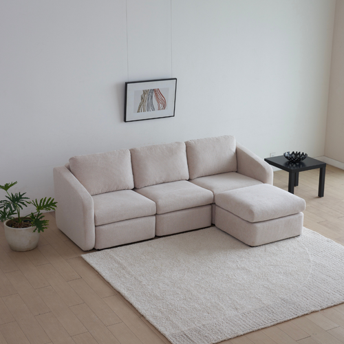 Konekt - Canapé Modulable 3 Places Beige Avec Pouf